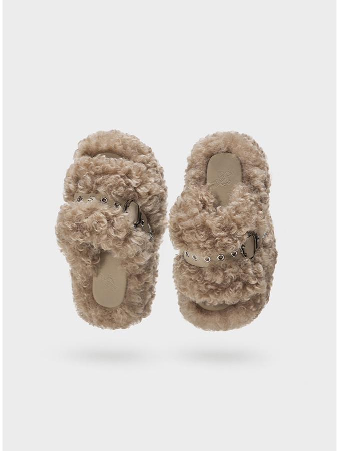 Platform Teddy Fur Slides