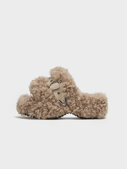Platform Teddy Fur Slides