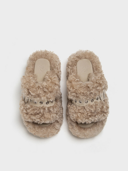 Platform Teddy Fur Slides
