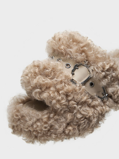 Platform Teddy Fur Slides