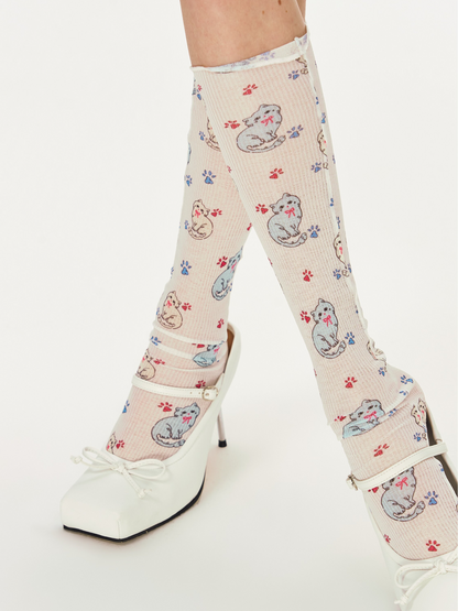 Cat Print Knee Socks