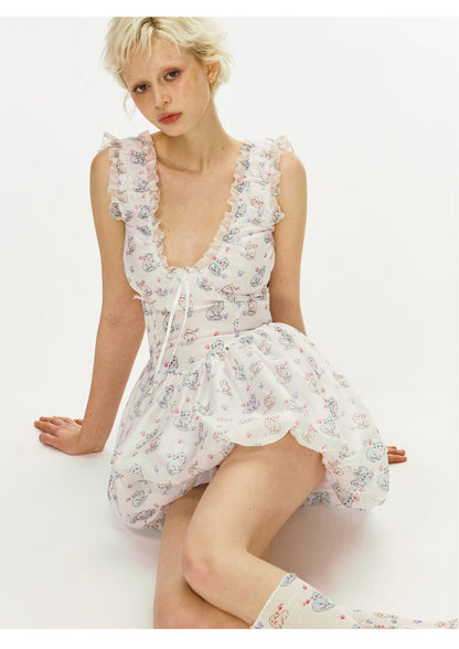 Cat Print Bubble Dress