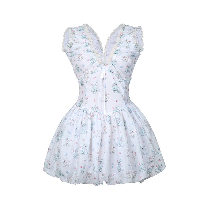 Cat Print Bubble Dress