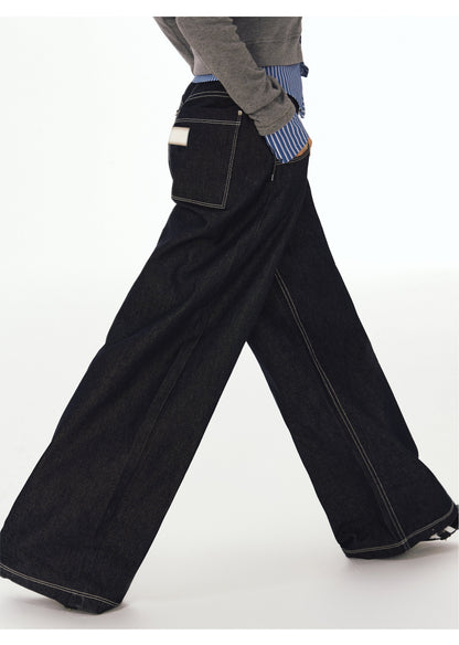 Wide-Leg Raw Denim Pants