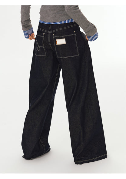 Wide-Leg Raw Denim Pants