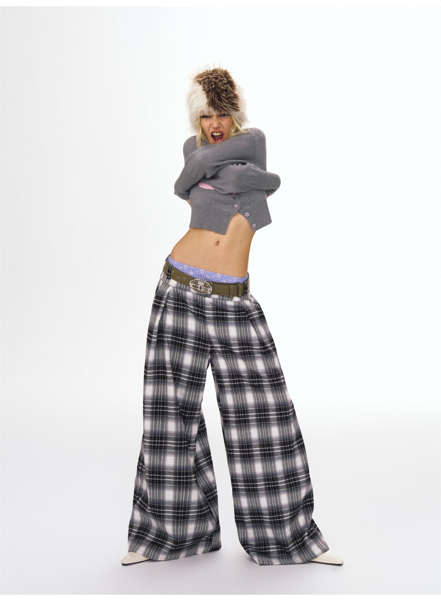 Checked Wide-Leg Pants