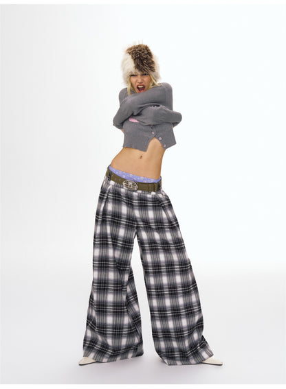 Checked Wide-Leg Pants