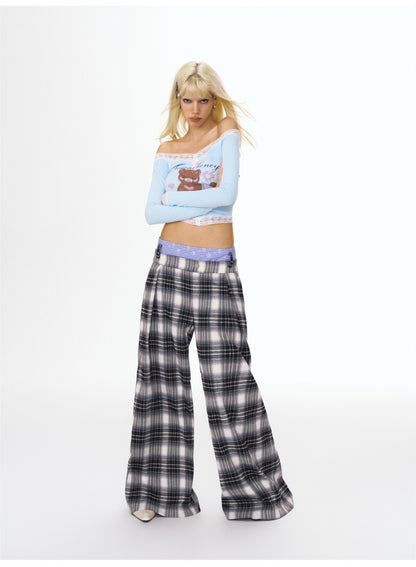 Checked Wide-Leg Pants
