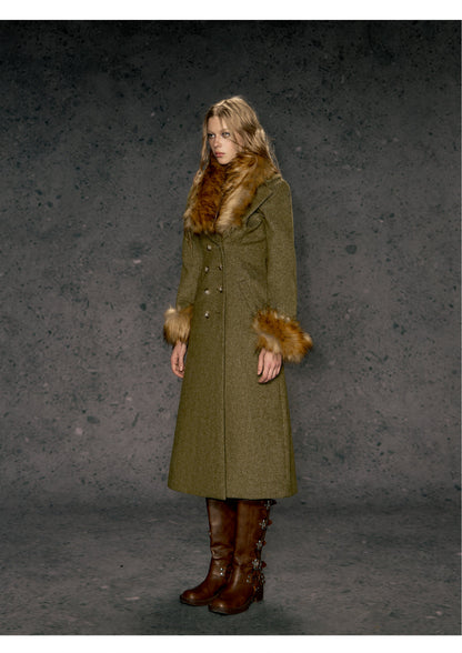 Faux Fur Collar Wool Coat