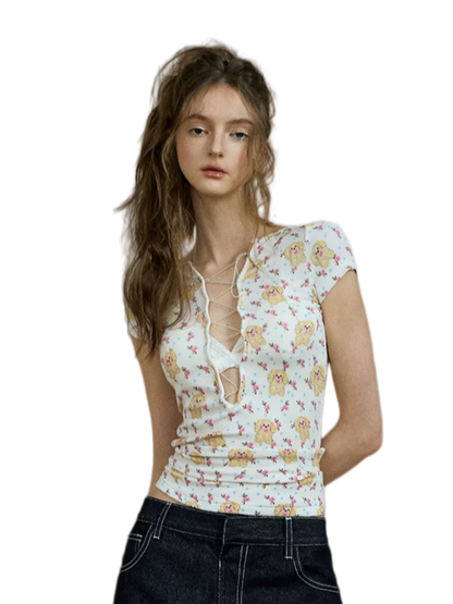 Print Slim V-Neck Tee
