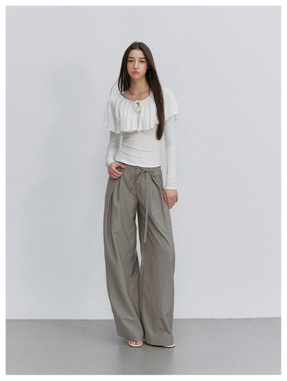 Bow Pleat Wide-Leg Pants