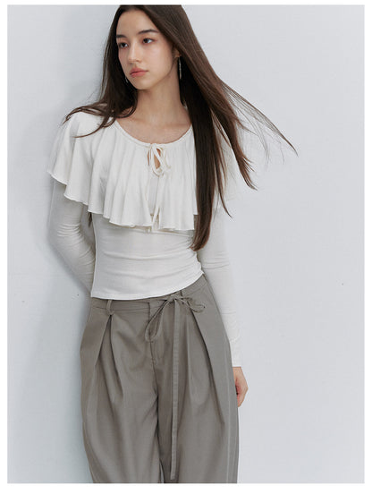 Bow Pleat Wide-Leg Pants