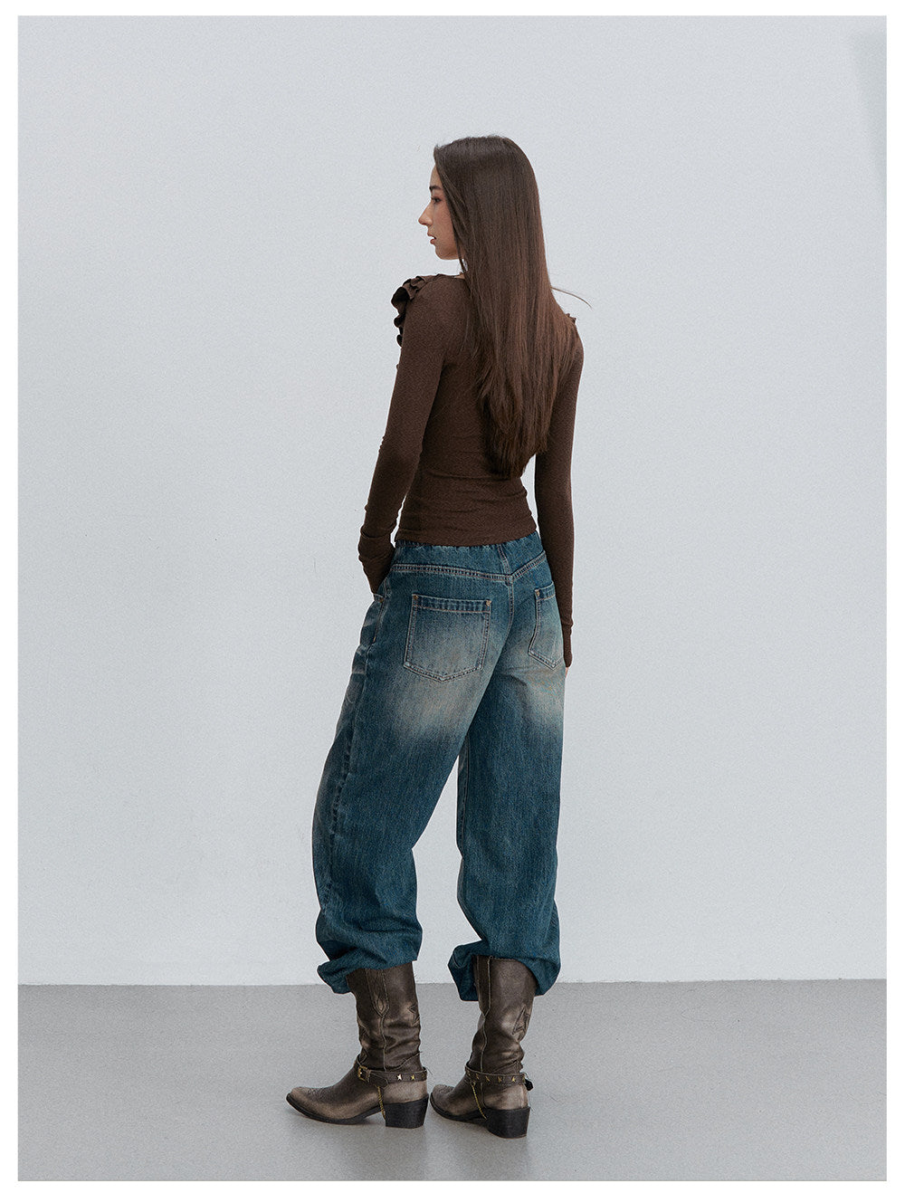 Ribbed Ruffle Square Neck Top