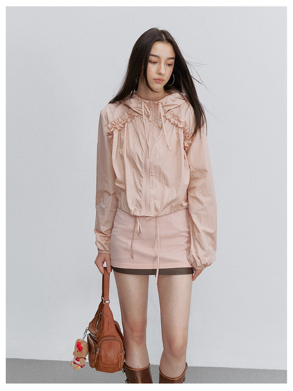 Nylon Ruffle Hooded Jacket