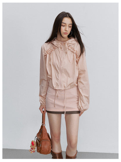 Nylon Ruffle Hooded Jacket