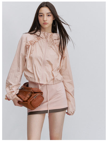 Nylon Ruffle Hooded Jacket