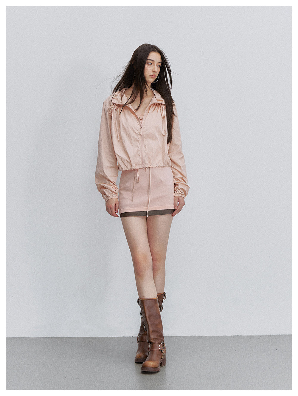 Nylon Ruffle Hooded Jacket