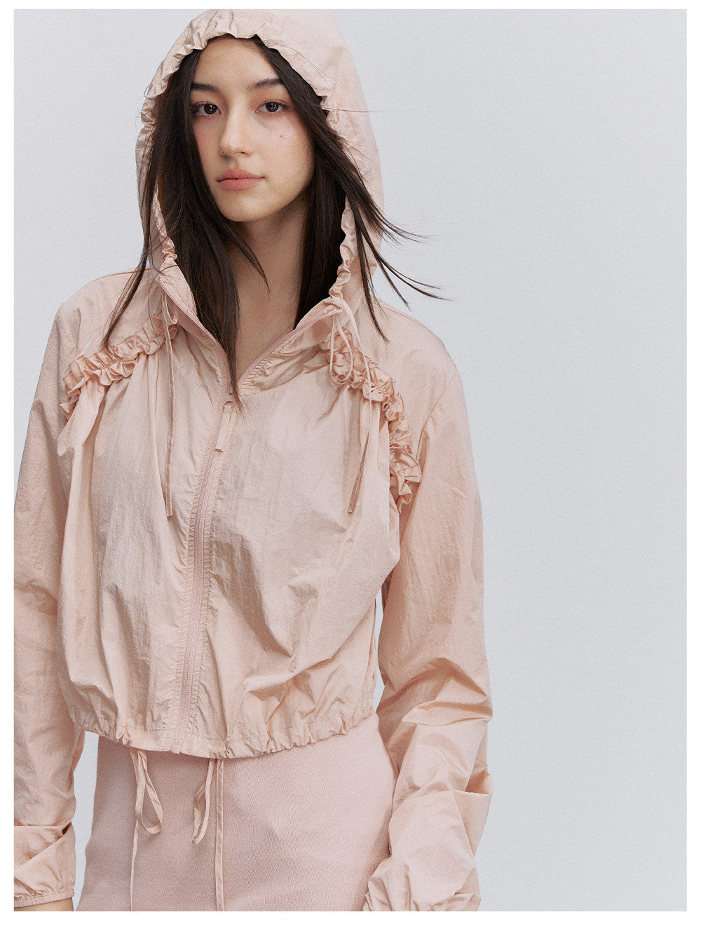 Nylon Ruffle Hooded Jacket