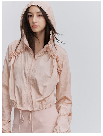 Nylon Ruffle Hooded Jacket