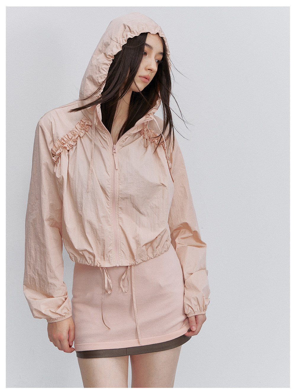 Nylon Ruffle Hooded Jacket