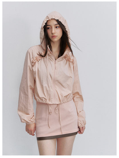 Nylon Ruffle Hooded Jacket