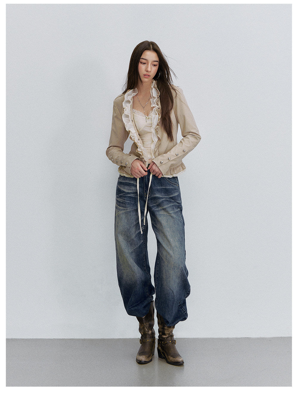 Ruffle Mesh Waist Jacket