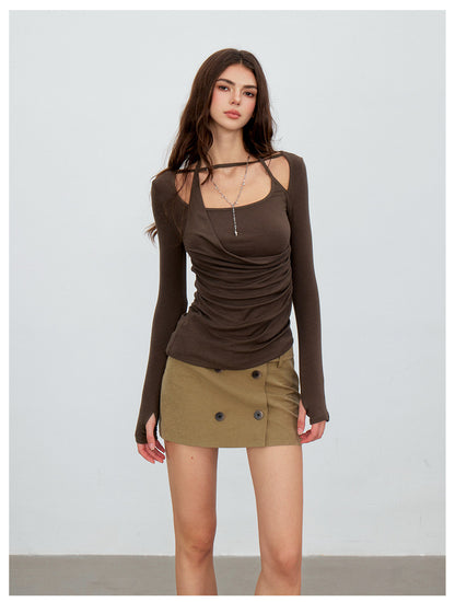 Deconstructed Ruched Halter T-Shirt