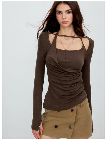 Deconstructed Ruched Halter T-Shirt