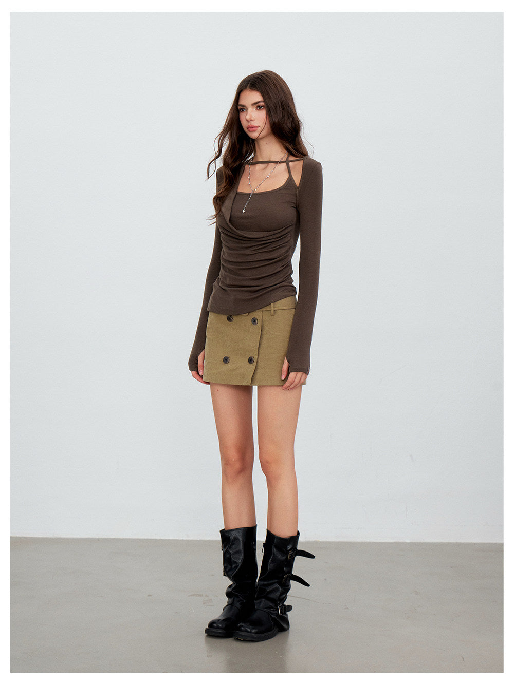 Deconstructed Ruched Halter T-Shirt