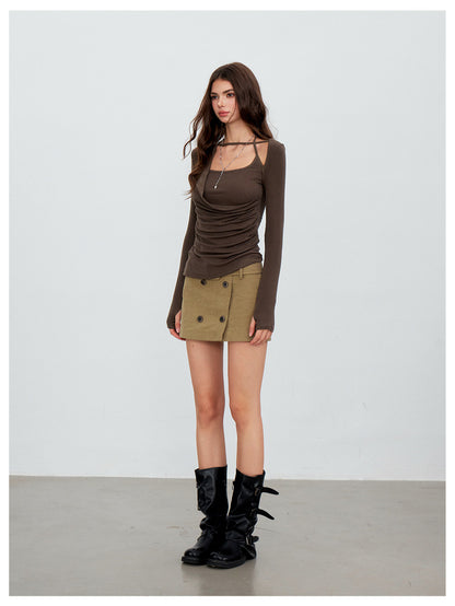 Deconstructed Ruched Halter T-Shirt