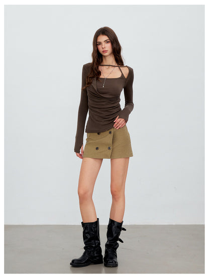 Deconstructed Ruched Halter T-Shirt