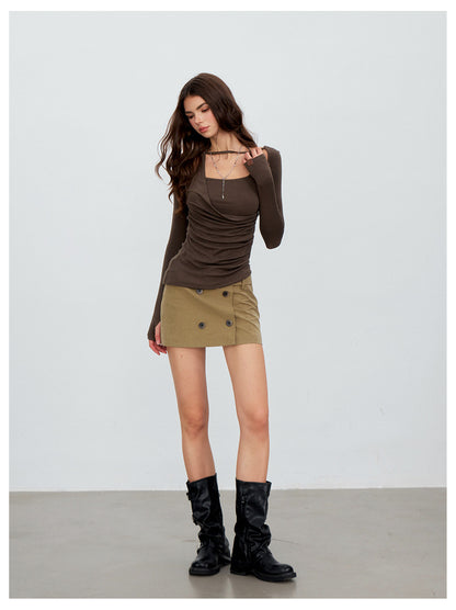 Deconstructed Ruched Halter T-Shirt