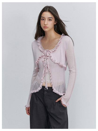 Lace Trim Openwork Cardigan