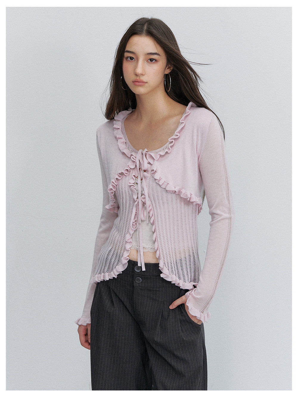 Lace Trim Openwork Cardigan