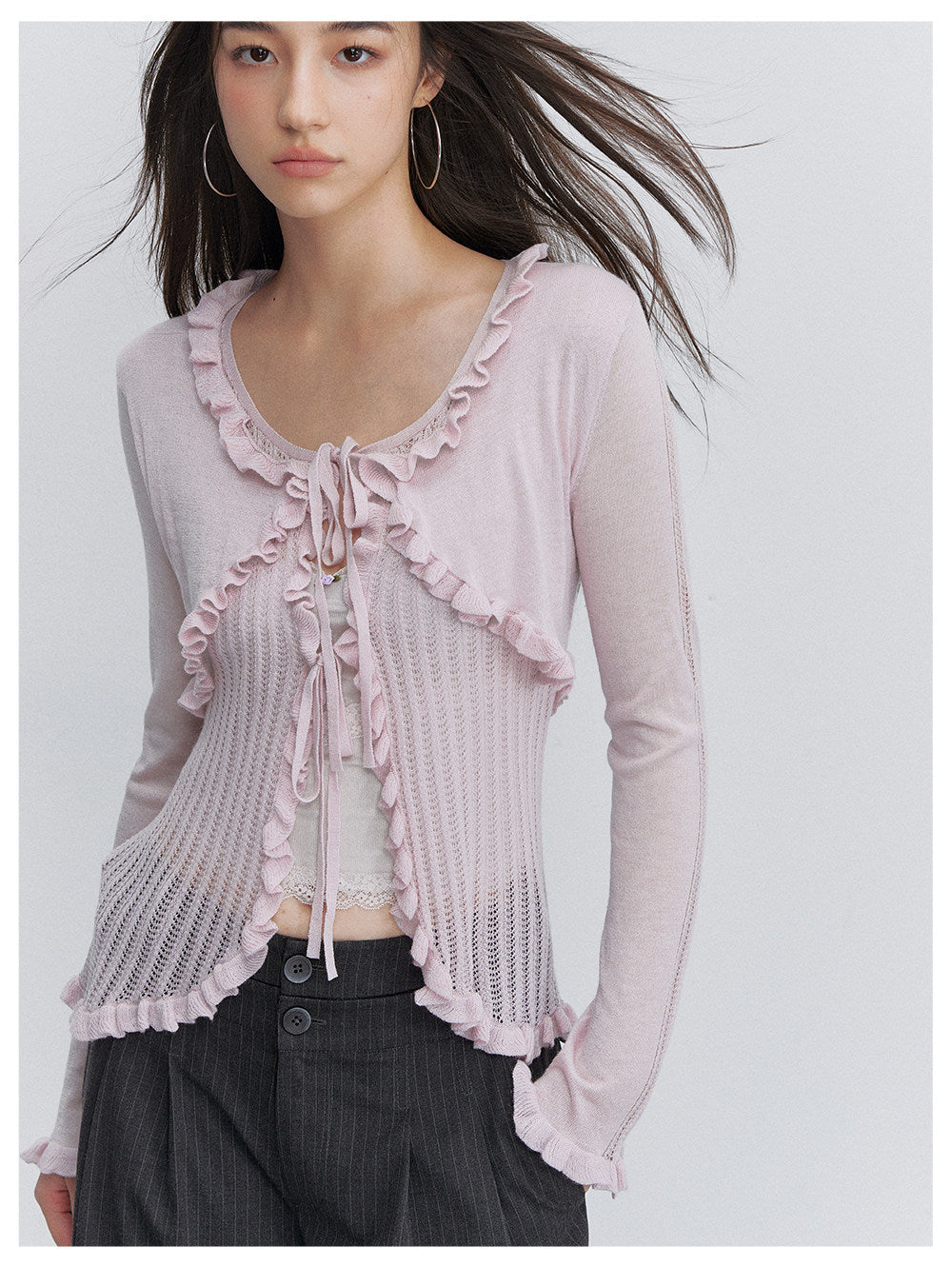 Lace Trim Openwork Cardigan