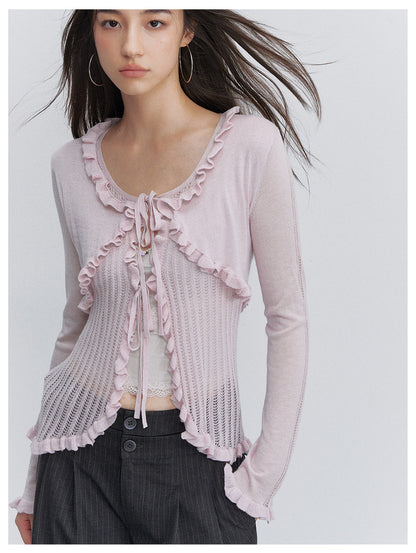 Lace Trim Openwork Cardigan