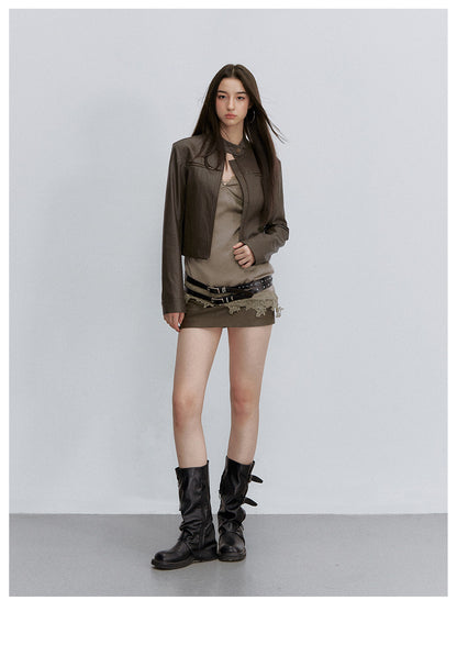 PU Leather Cropped Jacket