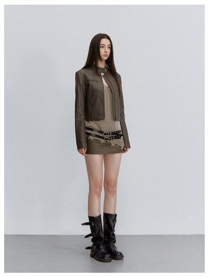 PU Leather Cropped Jacket