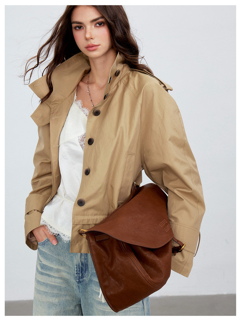 Cropped Workwear Trench Jacket