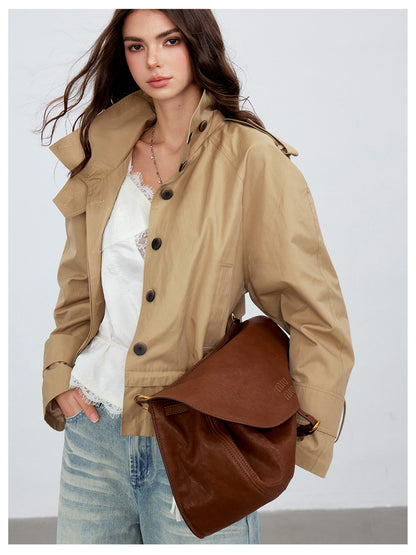 Cropped Workwear Trench Jacket