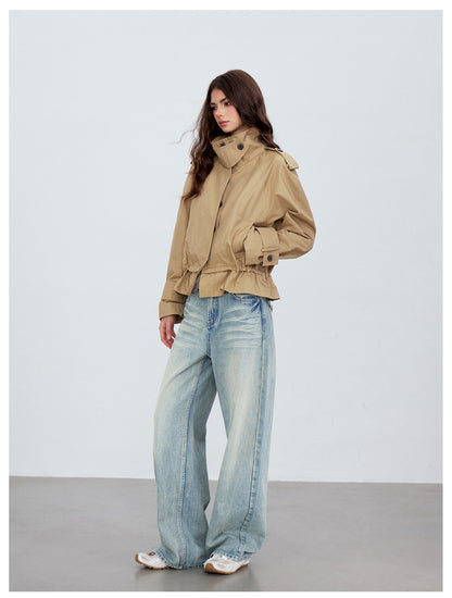 Cropped Workwear Trench Jacket
