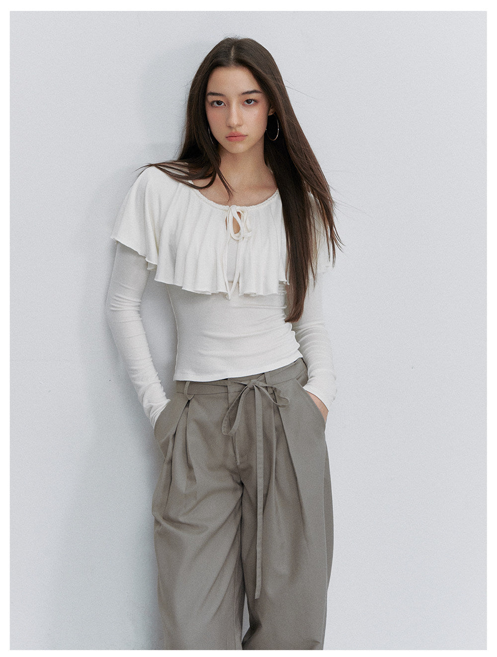 Tie-Neck Ruffle Top