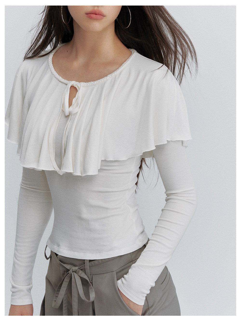 Tie-Neck Ruffle Top