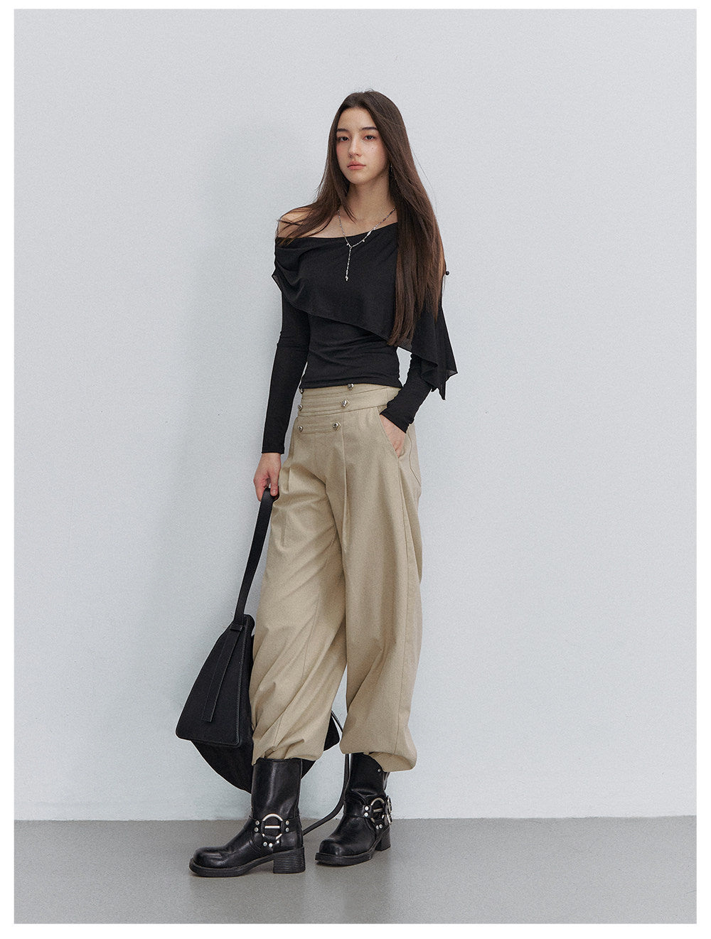 Textured Pleated Wide-Leg Pants