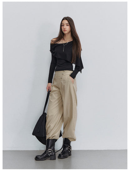 Textured Pleated Wide-Leg Pants