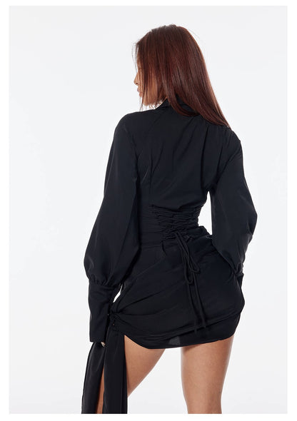 Draped Zipper Shirt Dress