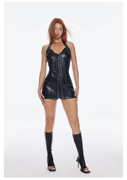 Lace-Up Bodycon Mini Dress