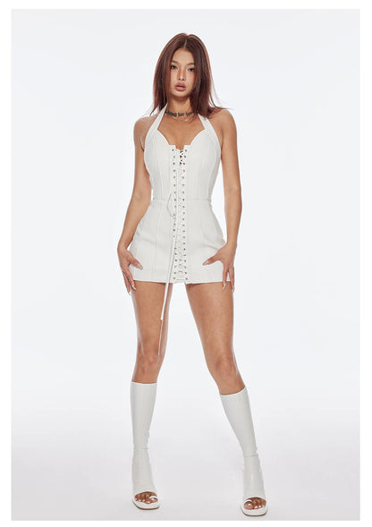 Lace-Up Bodycon Mini Dress