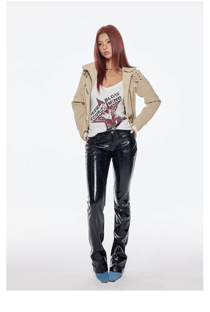 Black PU Flared Pants