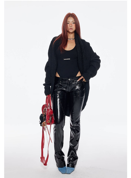 Black PU Flared Pants